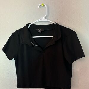 Love Black Cropped Fitted Polo Shirt